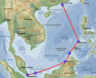 Hong Kong to Singapore Map